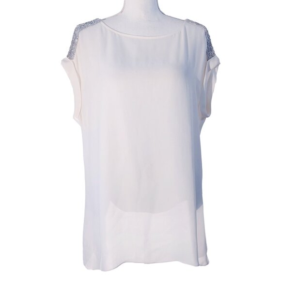 Rebecca Minkoff x A Pea in the Pod Silk Maternity Blouse w Embellished S… - Picture 1 of 8